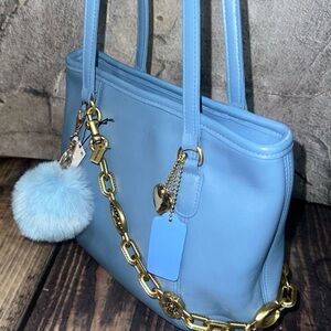 Coach Sky Blue Shoulder Bag with Gold Accents